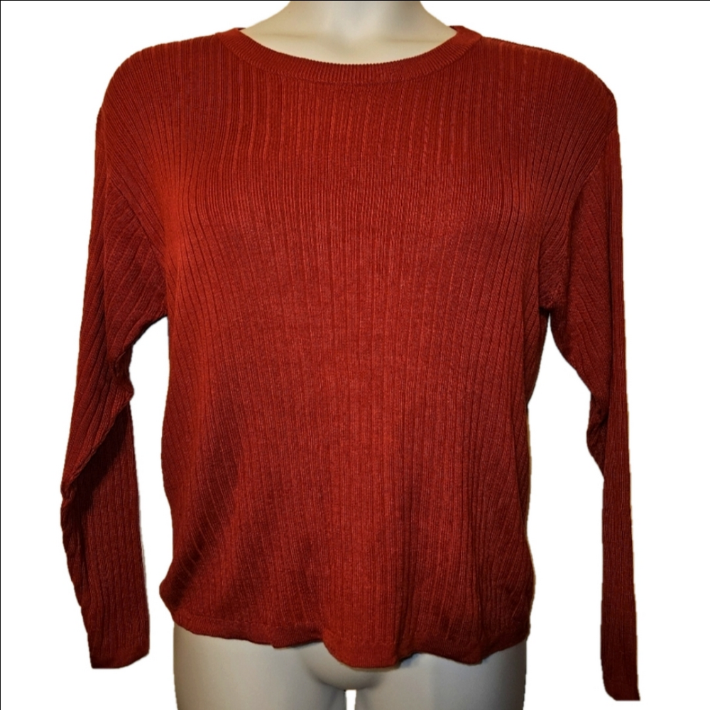 #278 Norm Thompson- Orange-Rust Colored Ribbed Knit Sweater, Sze. XL